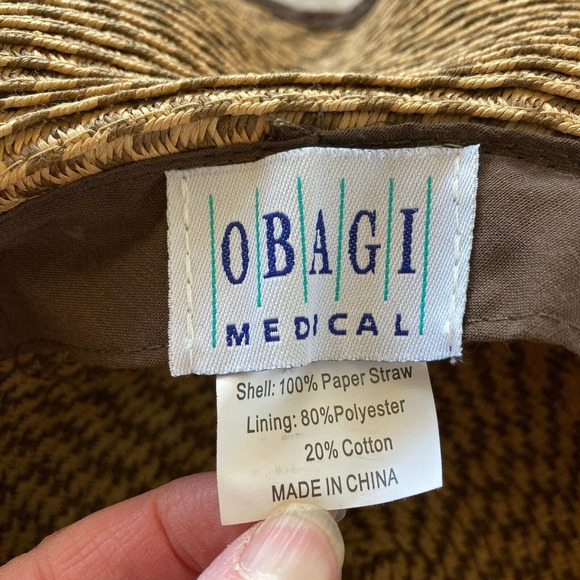 Floppy 100% Paper Straw Hat Obagj Medical Beach Brown Tan Tweed Pattern One SZ - Picture 3 of 8